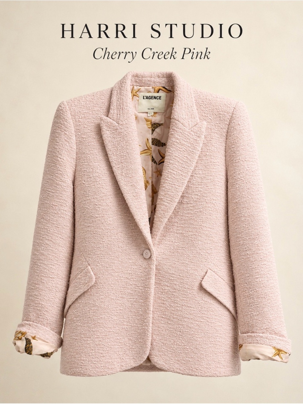L'AGENCE Cherry Creek Pink Bouclé Single-Button Blazer